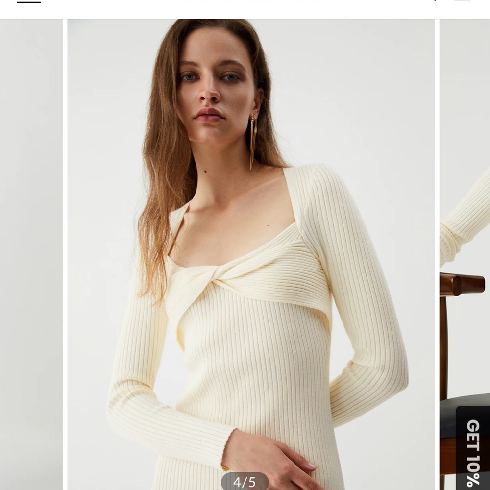COMMENSE Cream twist detail long sleeve midi sweater dress commense